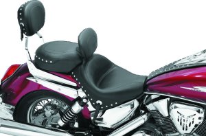 Honda VTX1300 Two-Piece Motorcycle Seat - Mustang Motorcycle - Wide Touring w/Driver Backrest Studs - Black - `02-`09
